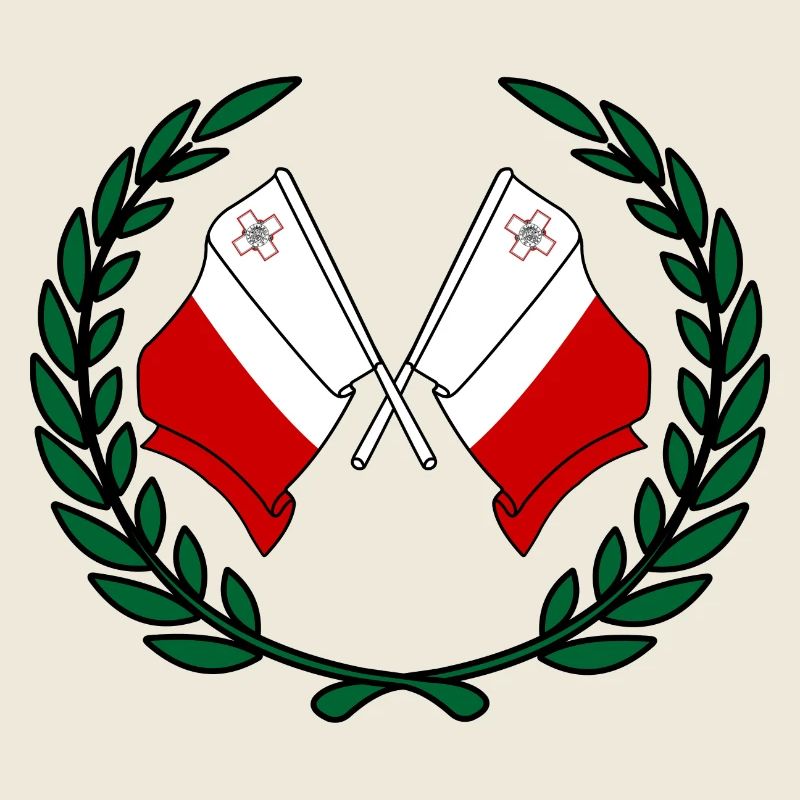 Flags Malta in laurel wreath