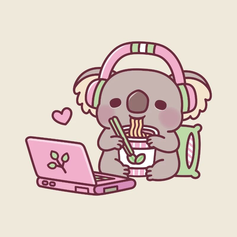 Süßer Koala, der Instant-Nudeln isst