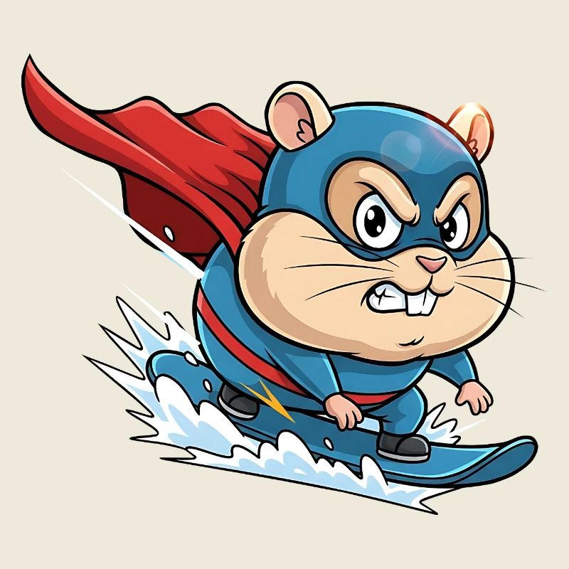 Dessin animé de super-héros hamster surf skate