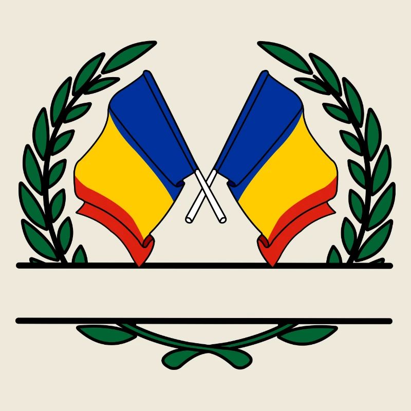 Flags Romania laurel wreath banner