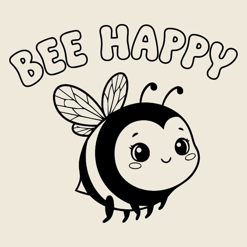 Bee Happy – Cute Bee Lineart Black White