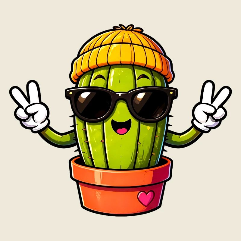 Cactus Signe de la Paix Cool en Tuque et Lunettes de Soleil