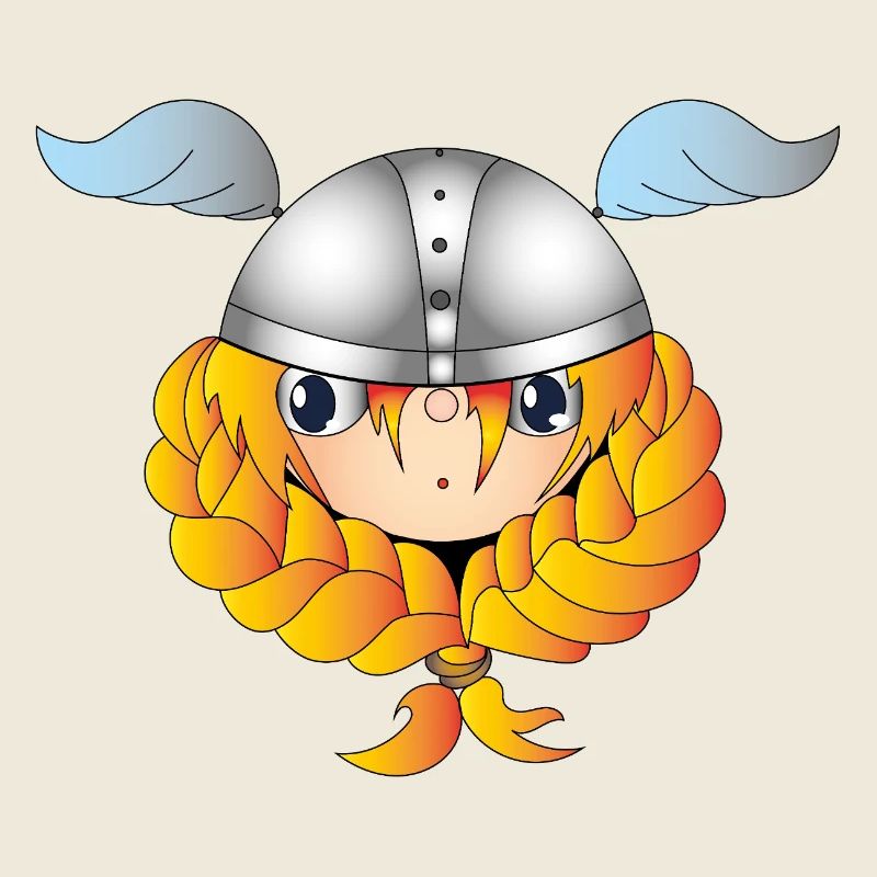 Viking-Mädchen mit Helm und Flammenzopf