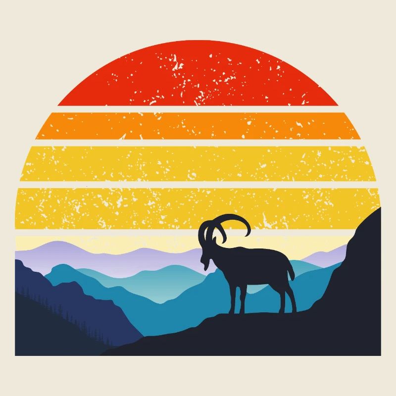Mountain sunset with ibex