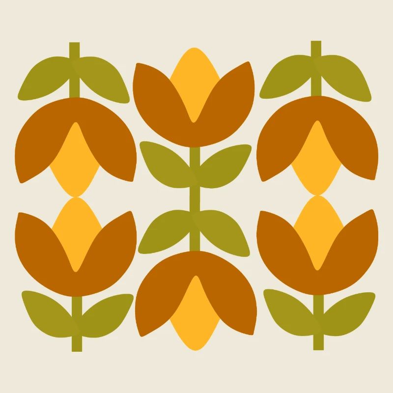 Geometric floral patterns in earth tones 70s