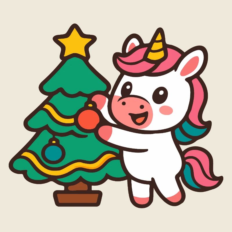 Cute Unicorn Decorating Christmas Tree