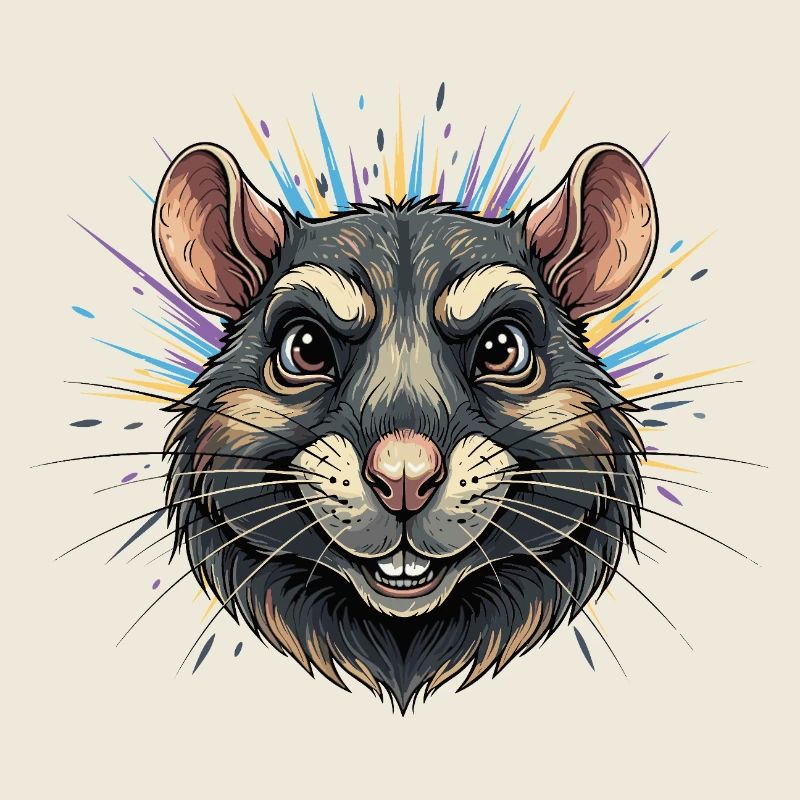 Tête de rat colorée avec éruption colorée