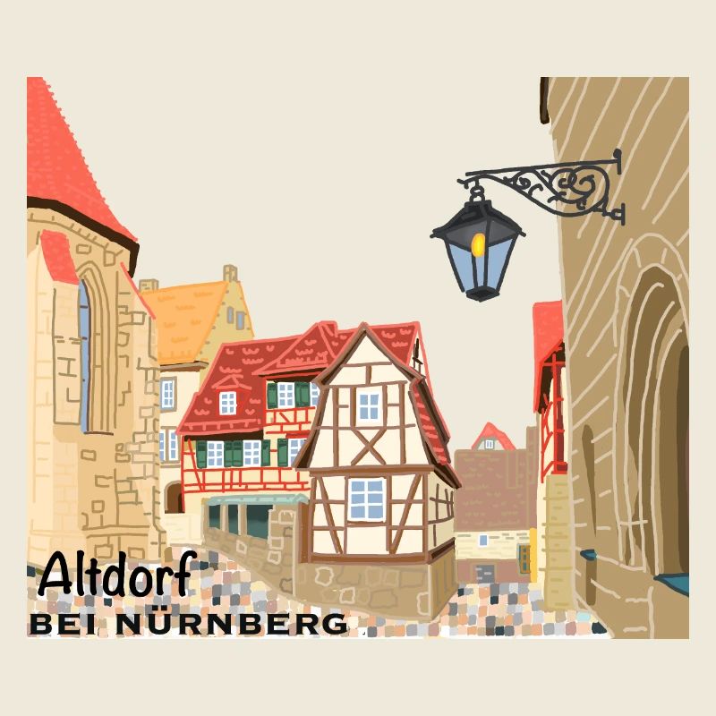 Altdorf near Nuremberg, old town, Bavaria, drawing