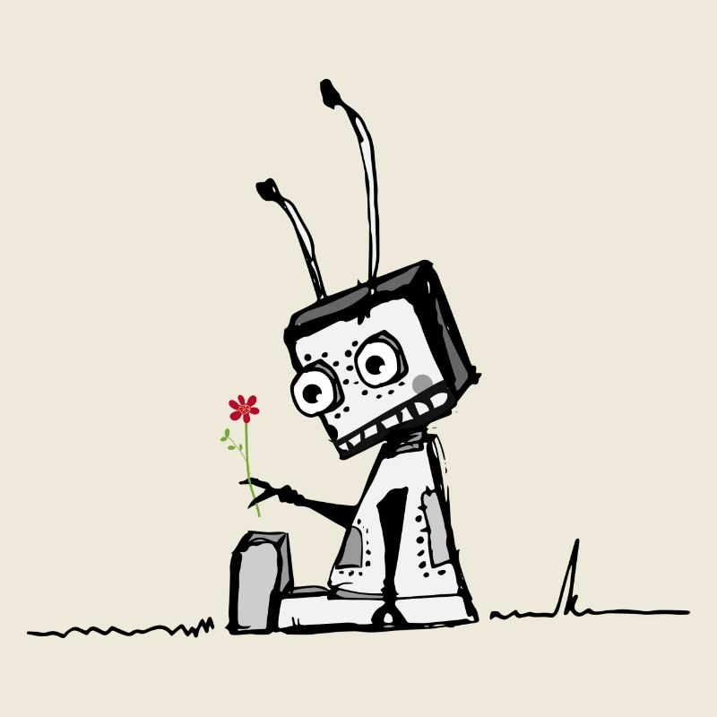 A robot with a flower