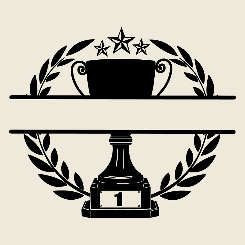 Pokal im Lorbeerkranz mit Namensbanner