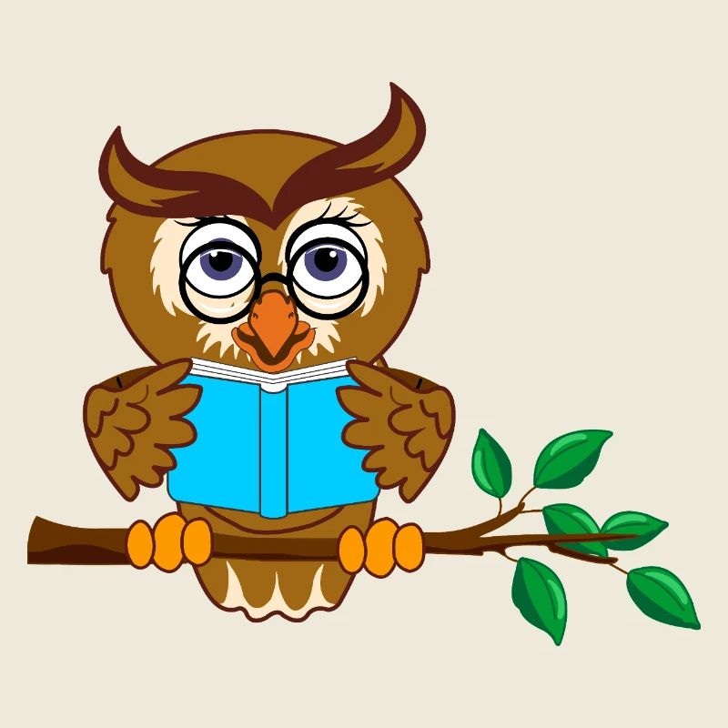 Branche d’arbre hibou avec livre bleu