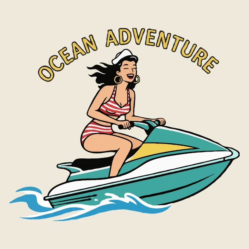 Pin-up-Mädchen auf Jetski