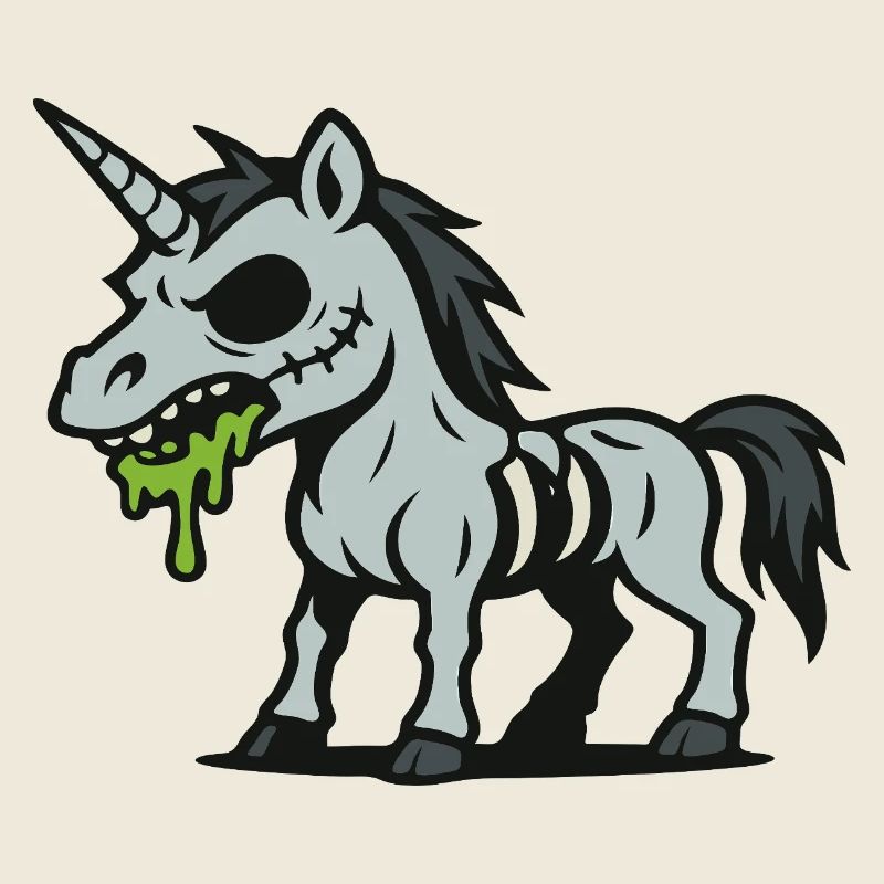 Zombie-Einhorn mit Schleim und dunklen Knochen