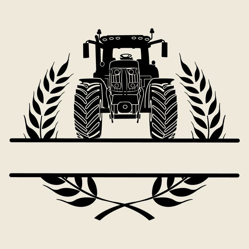 Traktor-Frontansicht im Lorbeerkranz