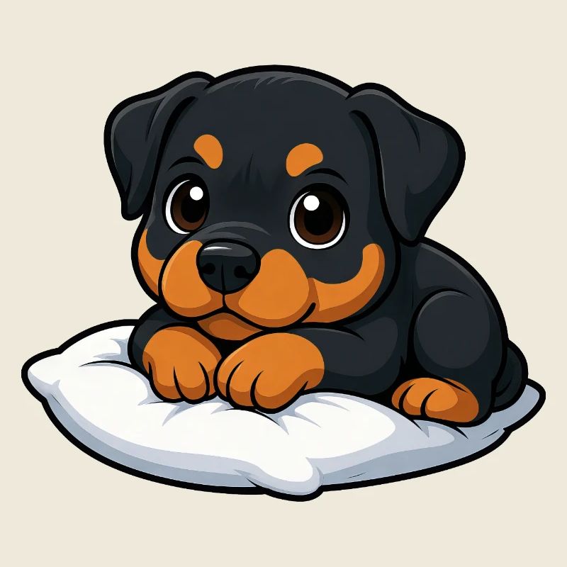 Cute Rottweiler Cartoon Relaxed Cuddly