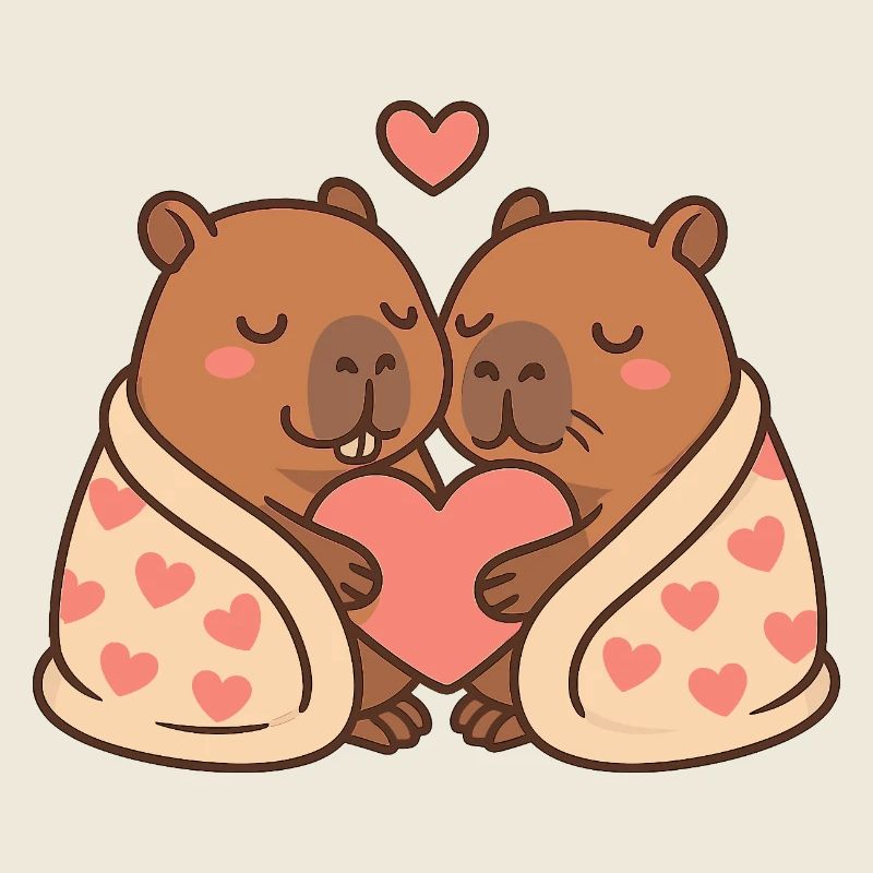 Capybara Paar – Eingekuschelt mit Herzmotiv