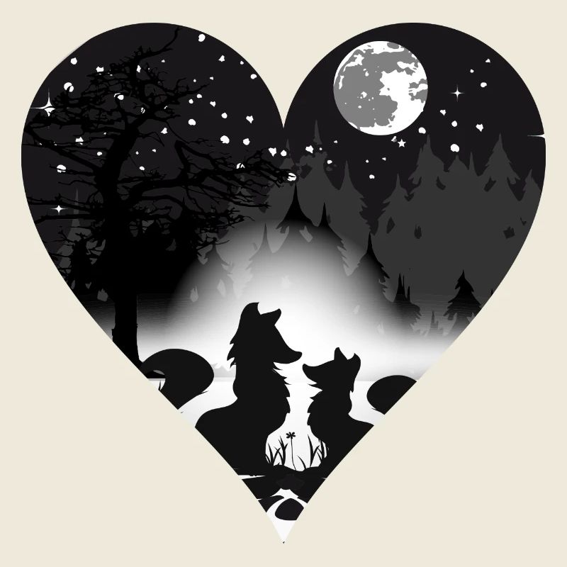two foxes in love in the moonlight