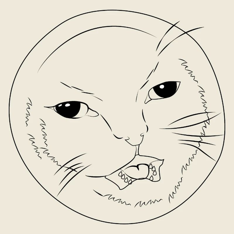 Cute Funny Cat Face – Hehe Cat Meme Lineart