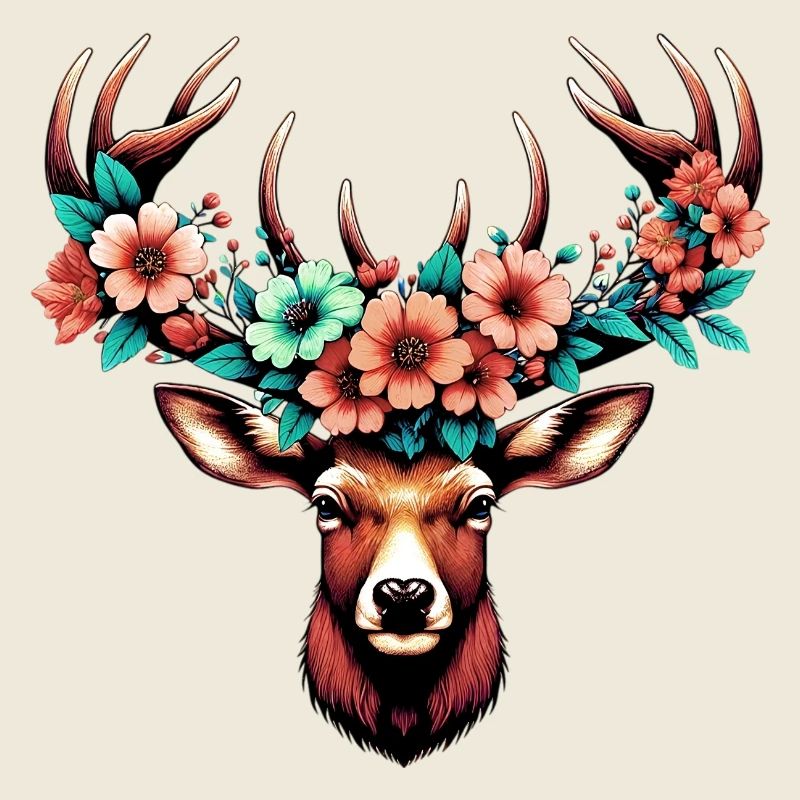 Hirsch mit Blumen