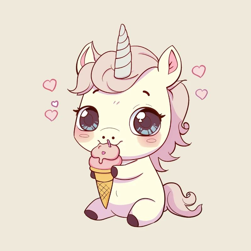 Einhorn isst Eiscreme, gieriges Einhorn