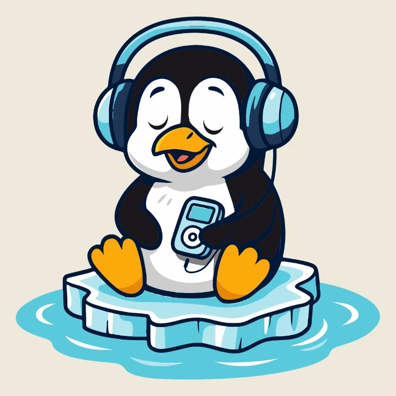 Musikliebender Pinguin mit Kopfhörern