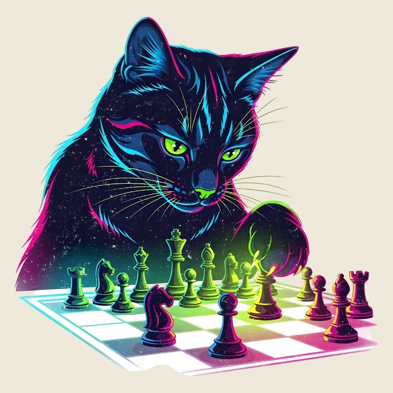 Neon Schwarzer Katzen-Schach-Design