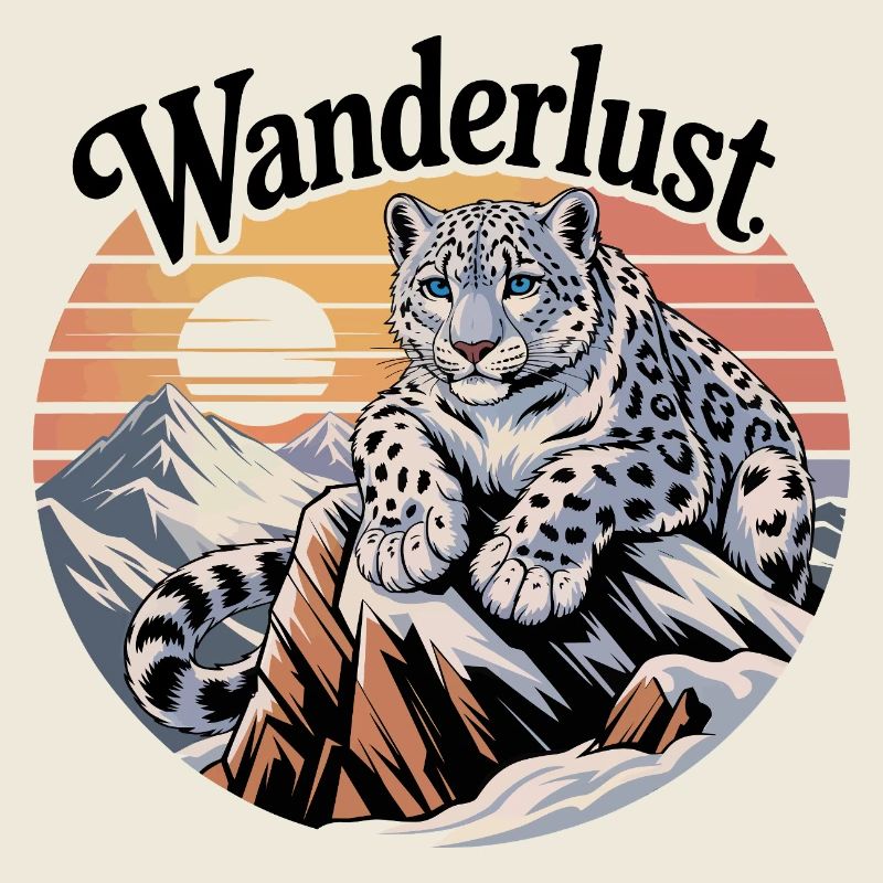 Snow Leopard on Mountain Sunset