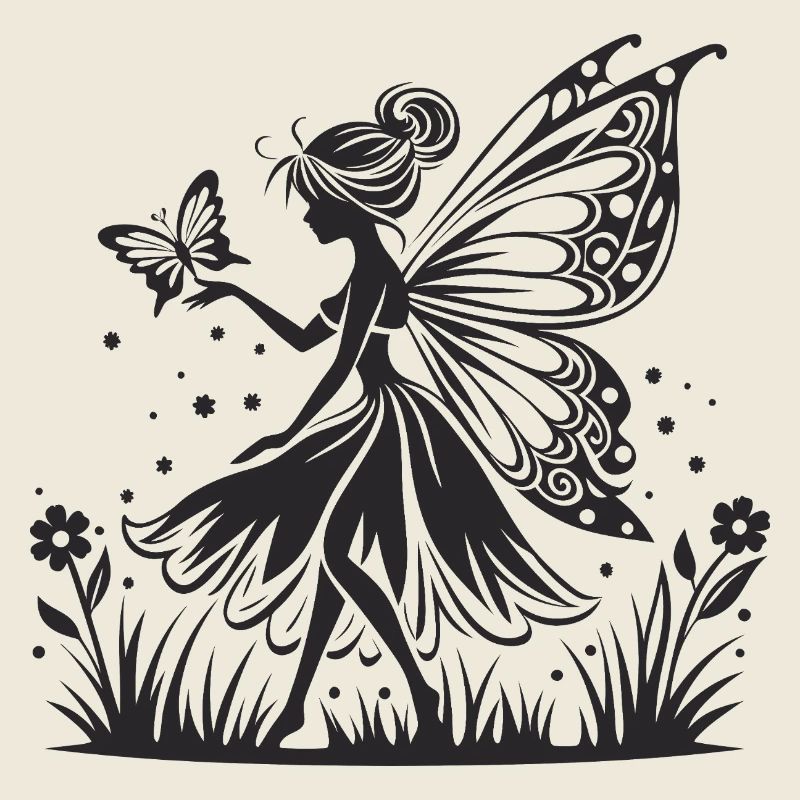 Fée au clair de lune avec silhouette de papillon