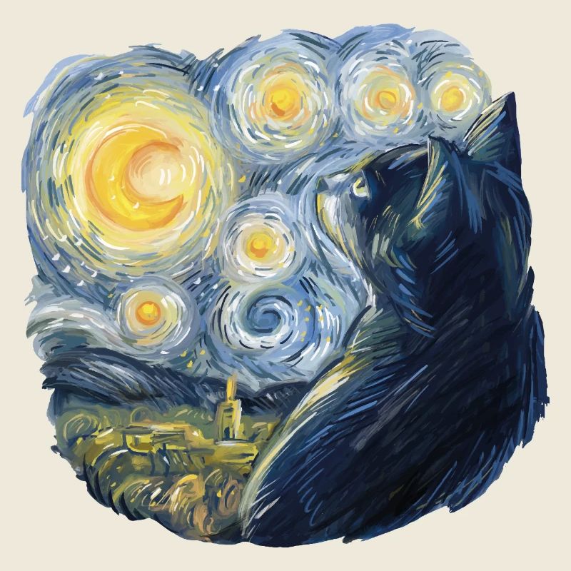 Chat Van Gogh à la manière de la Nuit étoilée