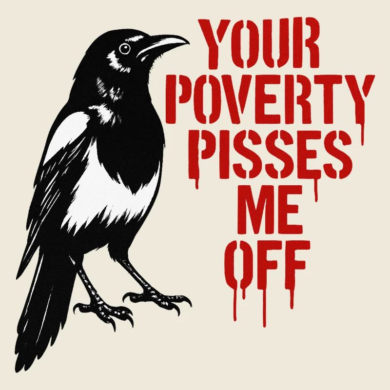 Elster mit rotem Tropftext