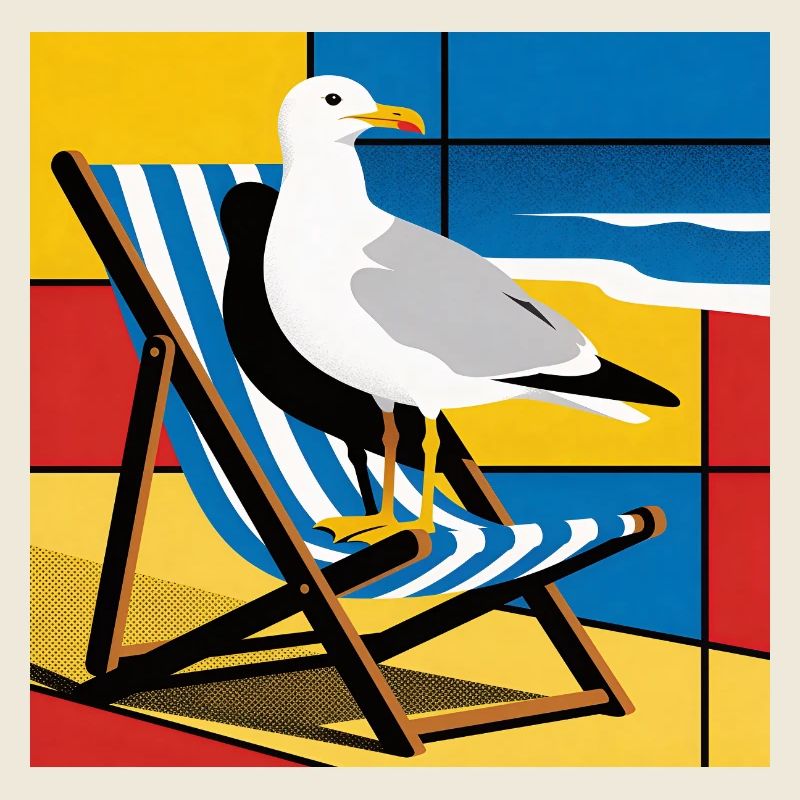 Seagull on Beach Chair Pop Art