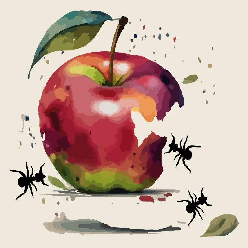 Colorful apple with ants