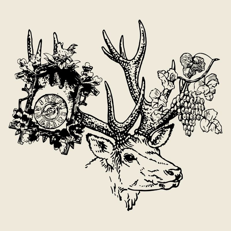 Hirsch mit Uhr und Trauben