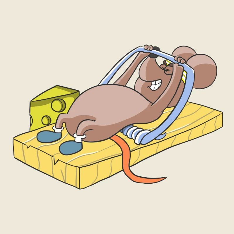 Fitness mouse in mousetrap with cheese workout sport