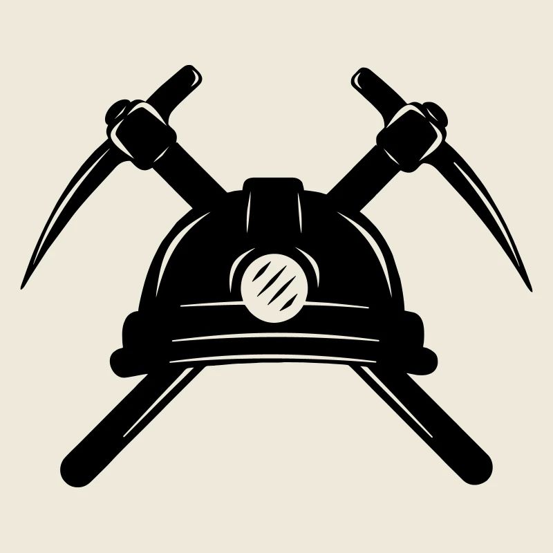 Zwei Spitzhacken mit Helm gekreuzt