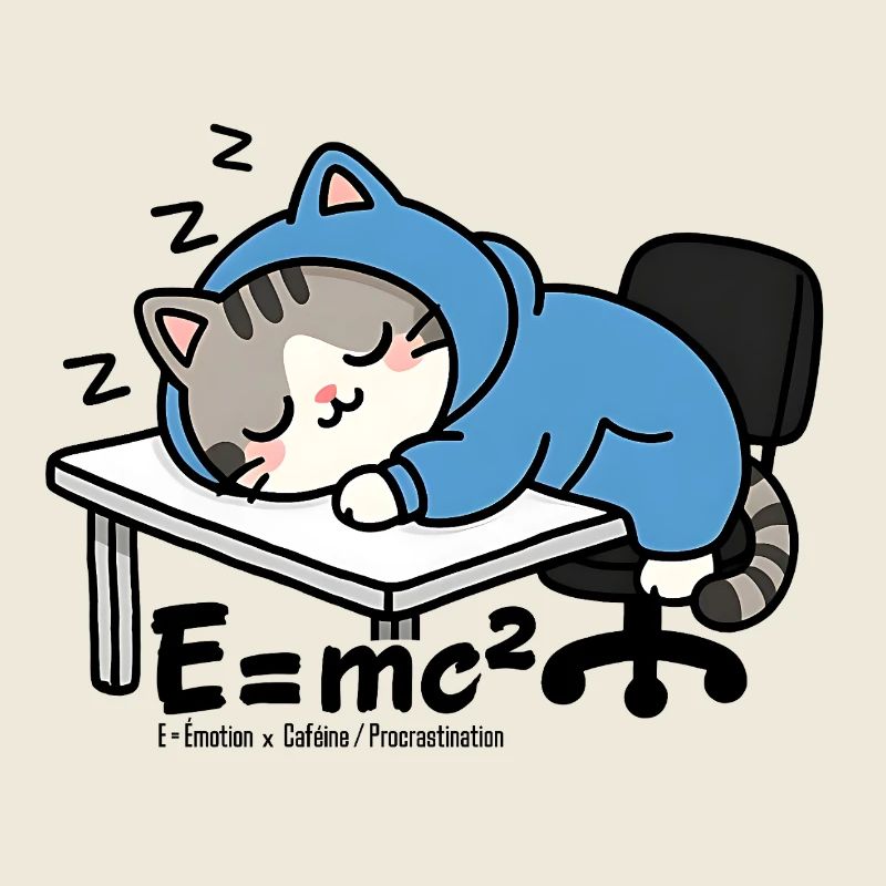 E = mc² - Schlafkatze im blauen Pyjama