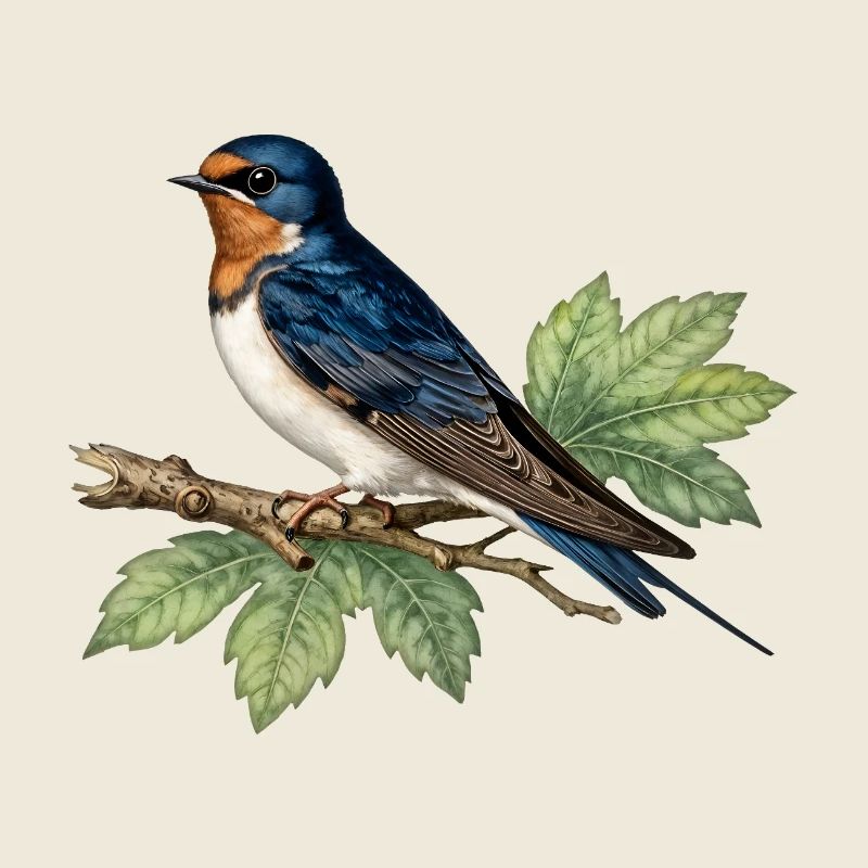HIrondelle on leafy branch