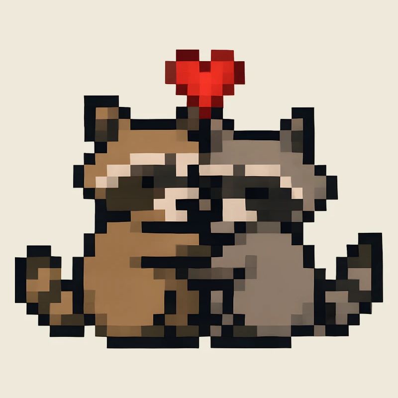 Pixelherz Waschbären Retro Pixelkunst