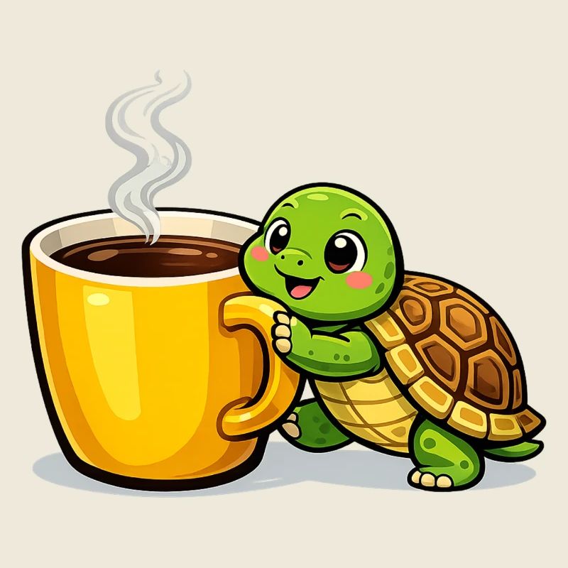 Kaffeeturtle mit dampfendem Becher