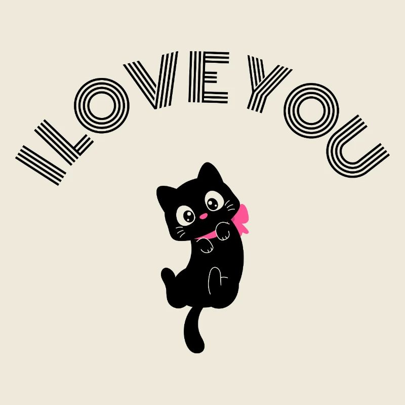 Süße schwarze Katze Ich liebe dich Retro Rosa Schleife Valentin