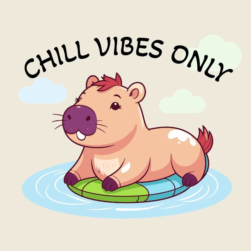 Cute Capybara - Water Glow on Surfboard