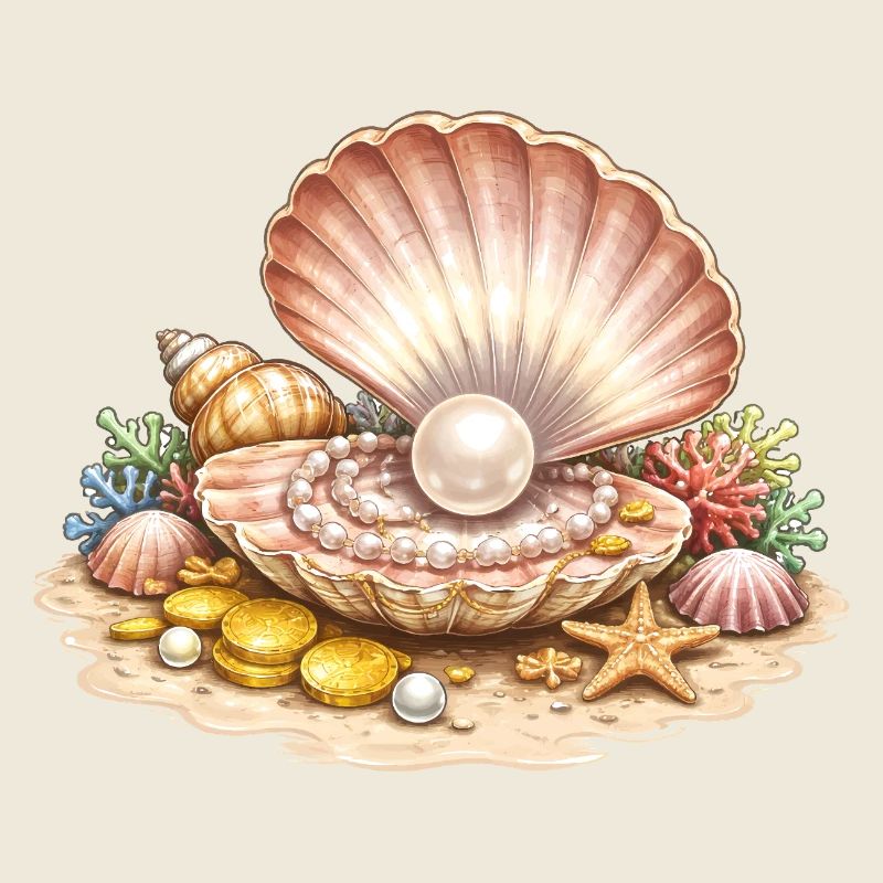 Coquillage de perle avec illustration de trésor