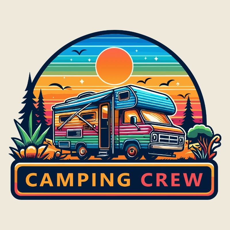 Retro Sunset Camping RV Crew