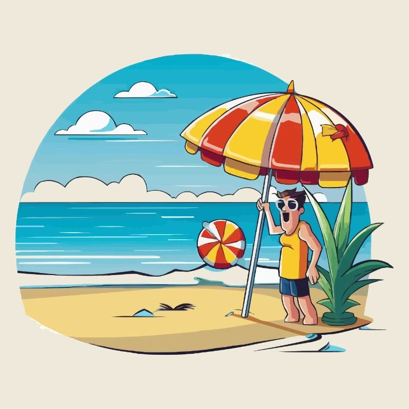 Strandurlaub Cartoon mit Sonnenschirm