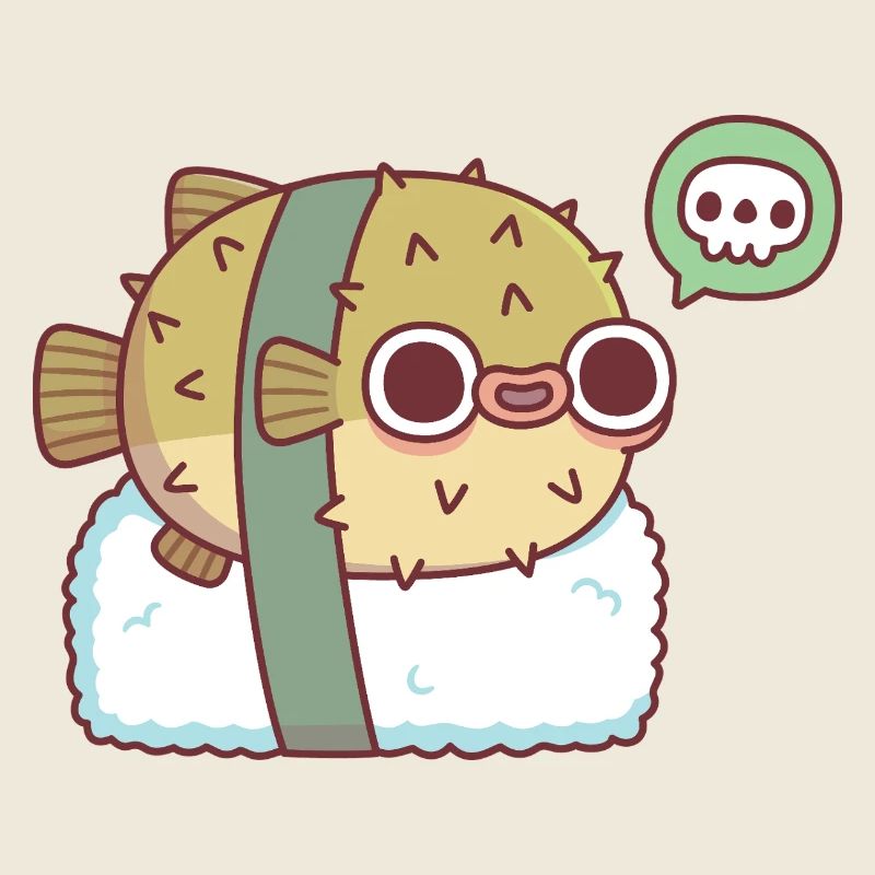 Süßes Kugelfisch-Sushi, das dir zeigt, dass es giftig ist