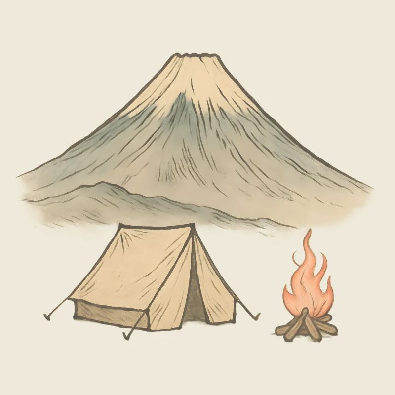 Camping volcanique aquarelle