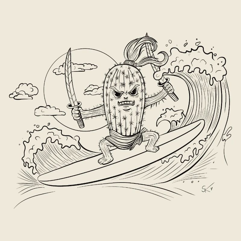 Surfer mit Samurai-Motiv