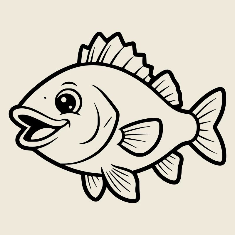 Süßer Barsch Fisch Comic Ausmalen