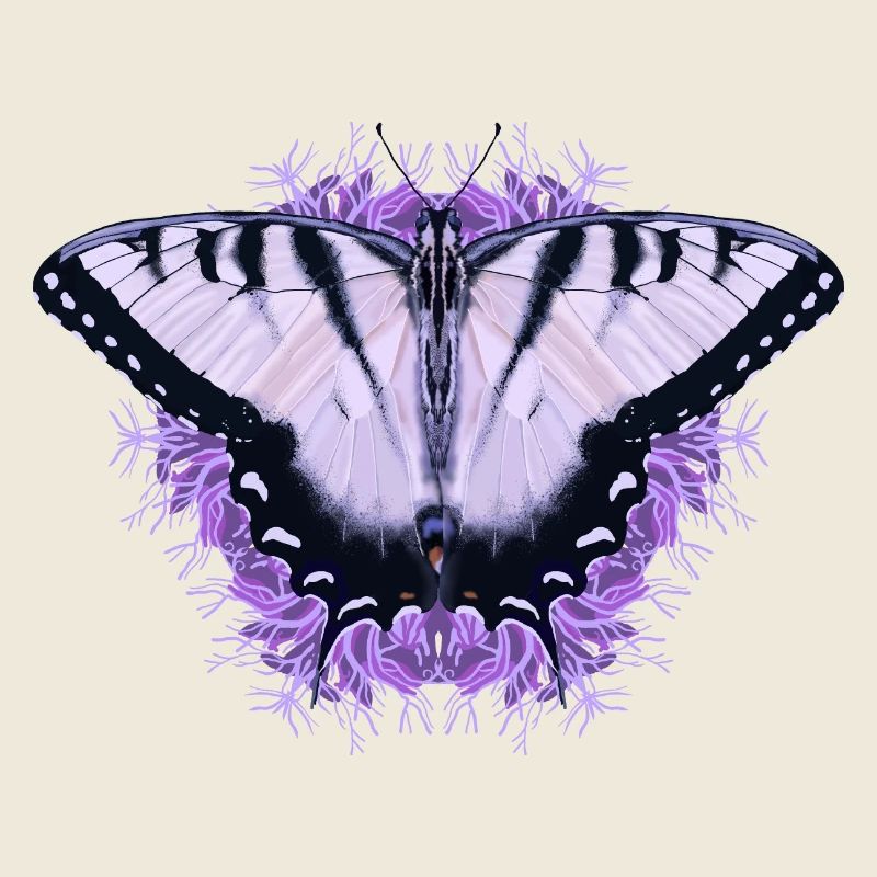 Weißer Schmetterling mit lila Blüte