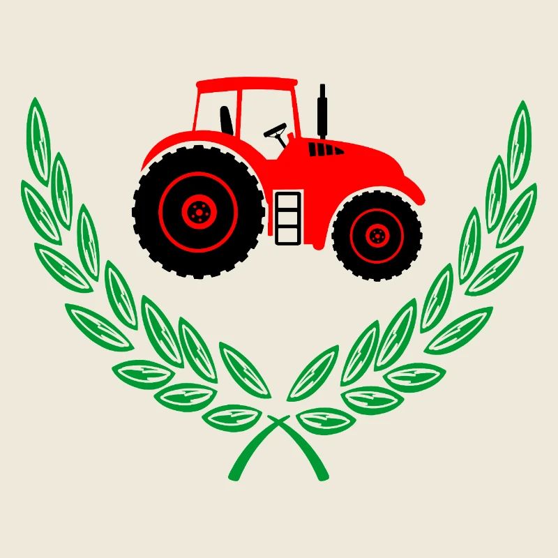 Roter Traktor im Lorbeerkranz